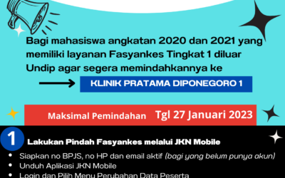 KETENTUAN PEMINDAHAN FASILITAS PELAYANAN KESEHATAN (FASYANKES) BAGI MAHASISWA ANGKATAN 2020 DAN 2021 UNIVERSITAS DIPONEGORO